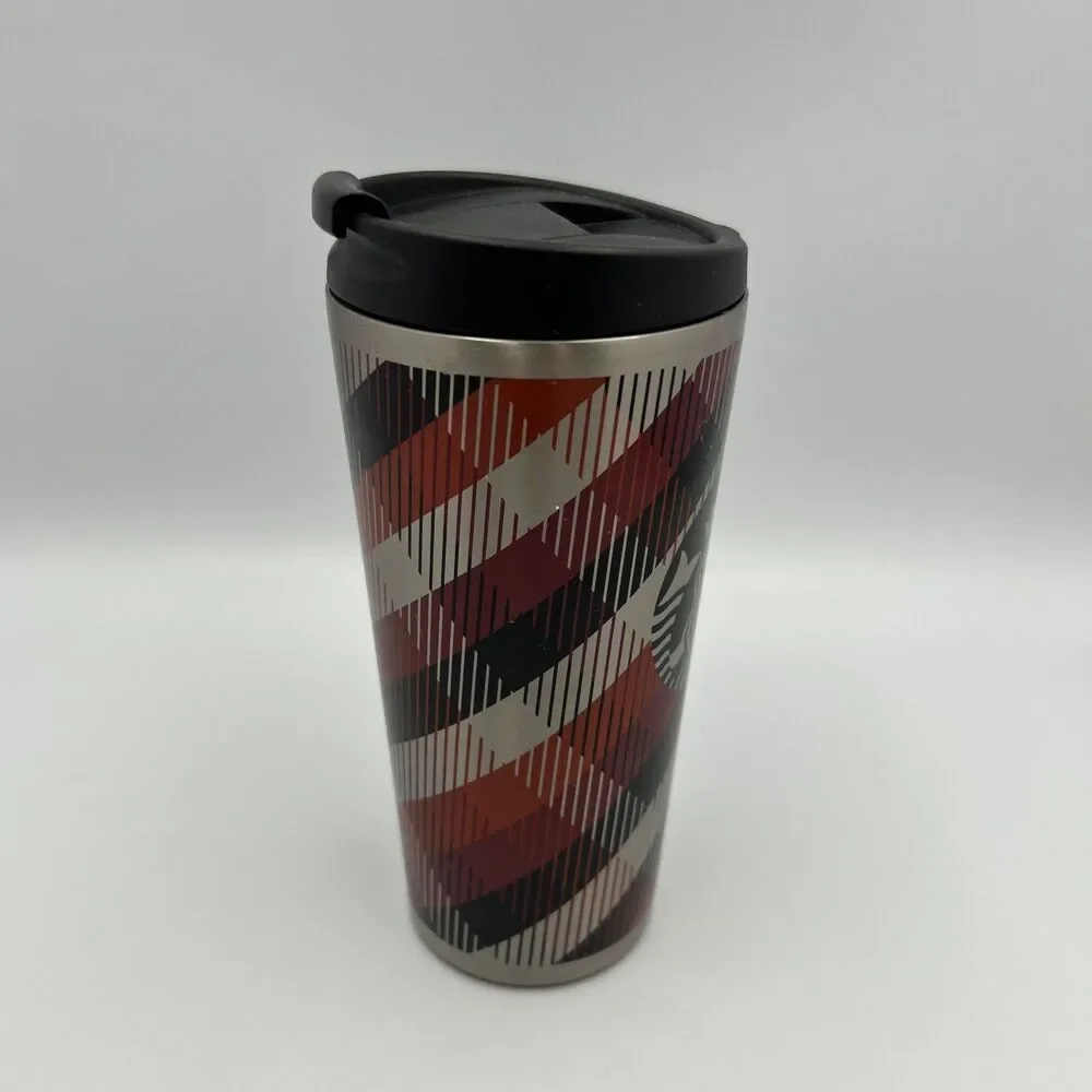 Starbucks 2014 Holiday Chevron Buffalo Plaid Tumbler 16 oz Stainless Steel Mug